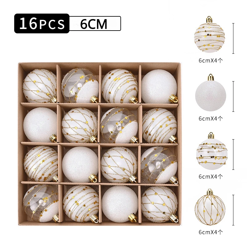 Christmas Balls 6cm/16pcs Transparent PET Christmas Ornaments Hand-Painted Minimalist Christmas Home Decoration Accessories