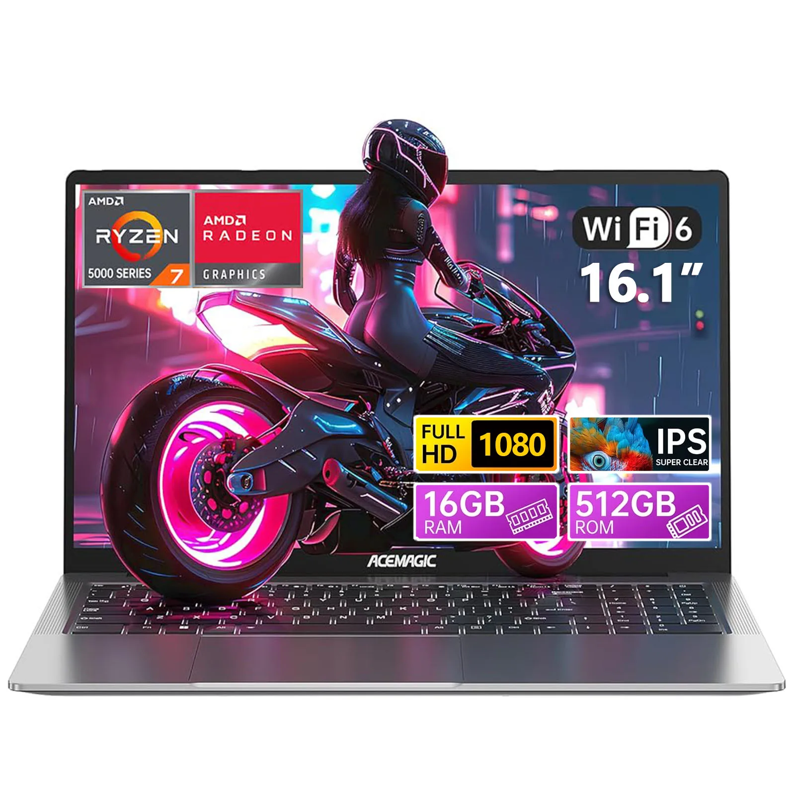 ACEMAGIC AX16Pro 게이밍 노트북 16.1인치 IPS FHD AMD 라이젠 ™   7 5700U 노트북 16GB DDR4+512GB PCI-E 53.58WH 윈도우 11 컴퓨터