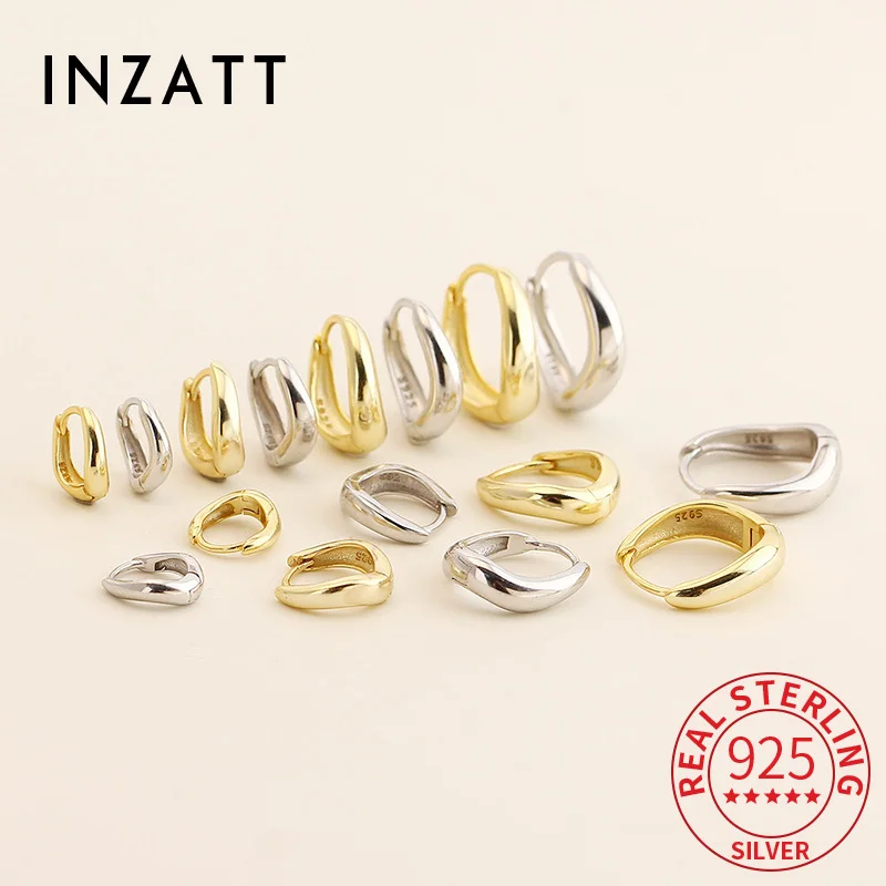 

INZATT Real 925 Sterling Silver Wave Round 14K Gold Stud Earrings For Women Hiphop Fine Jewelry Minimalist Geometric Accessories