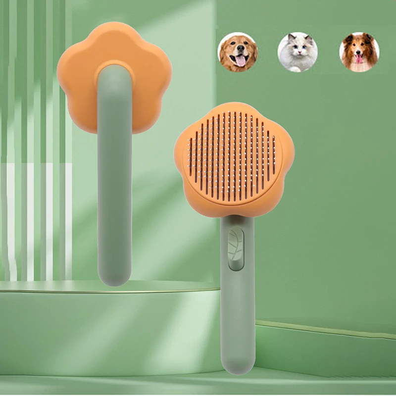 

Reusable Push-type Dog Brush Deshedding Portable Stainless Steel Cleaning Massage Hair Remover Pet Brush Dog Grooming Equipment