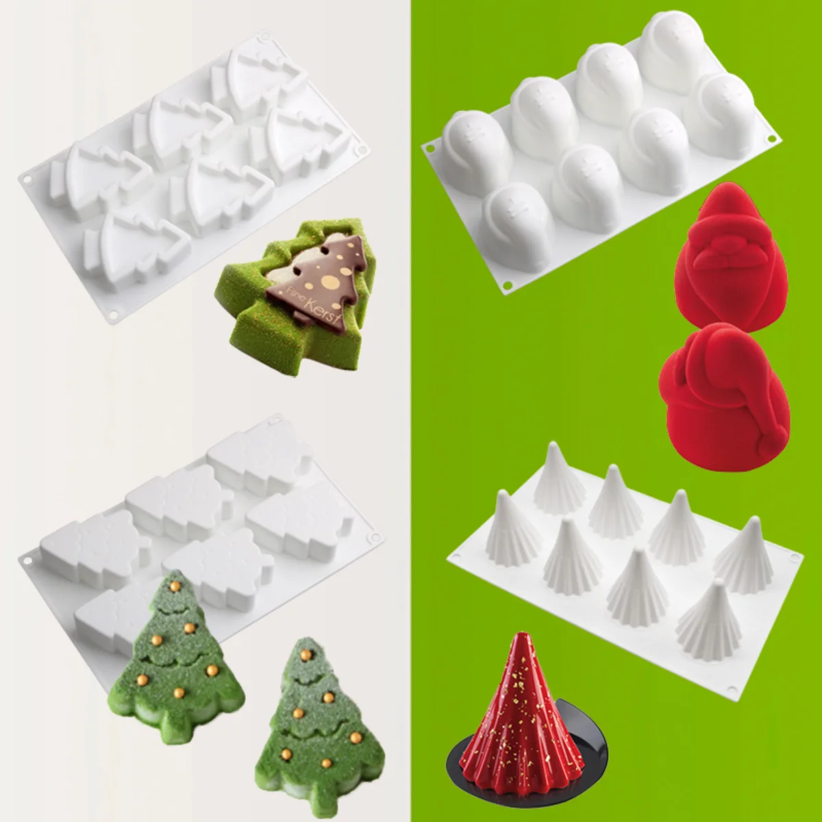 Mixed Styles Christmas Tree Series Chocolate Silicone Mold Santa Baking Set Cake Biscuit Jelly Mold Party Festival Candle Decor