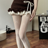 Women Sexy High Elastic Hollow Out Fishnet Tights Lolita Sweet Bowknot White Mesh Pantyhose Japanese Jk Bottoming Stockings New
