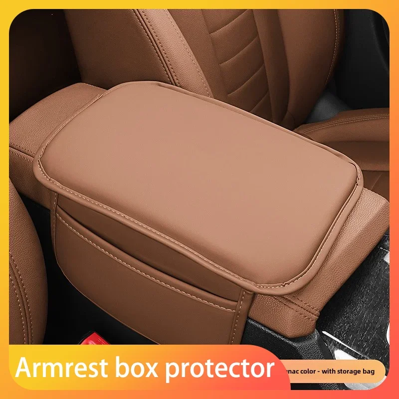 

Couro Car Armrest Box Pad, Arm Rest Mat, Bolso de armazenamento para For No Logo