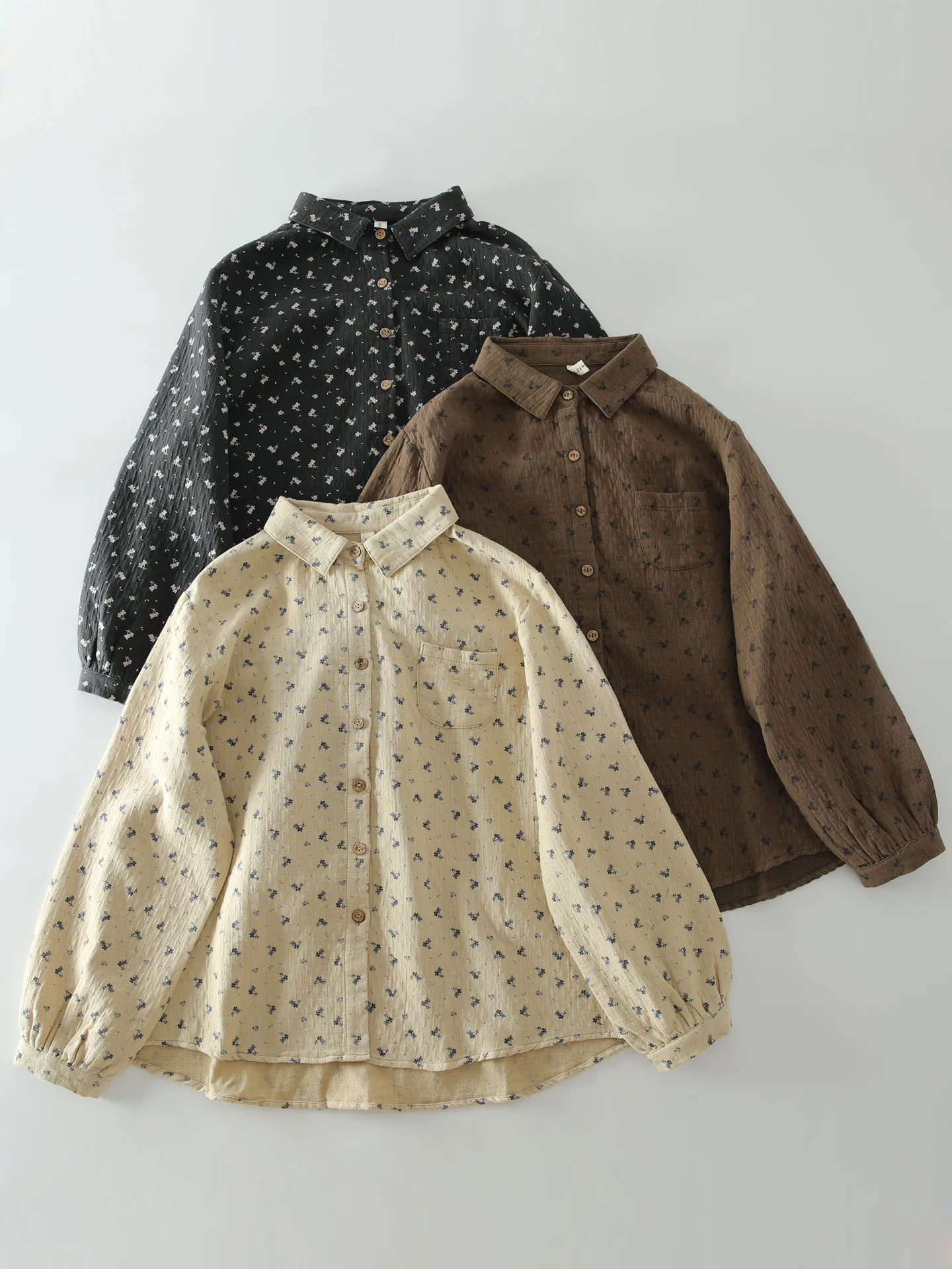 

Autumn New Sle Artistic Retro Floral Long Sve Women's irt Loose Fit Soft Skin-friendly Cotton Top Faionable Commute ...