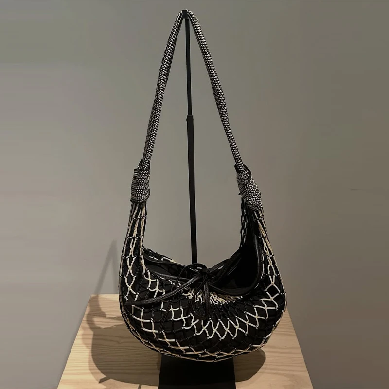 

Fashion Designer Net Bag Niche Design High-end Messenger Bag New Contrast Color Woven Shoulder Bag All-match Casual Women's Bags