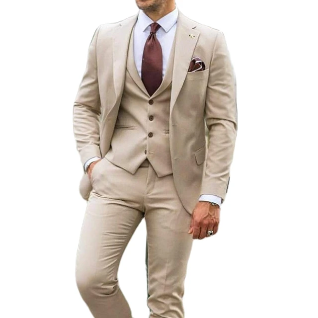 Beige Notch risvolto abiti da uomo smoking da sposo per matrimonio moda Blazer personalizzato set giacca 3 pezzi pantaloni gilet Costume Homme AliExpress