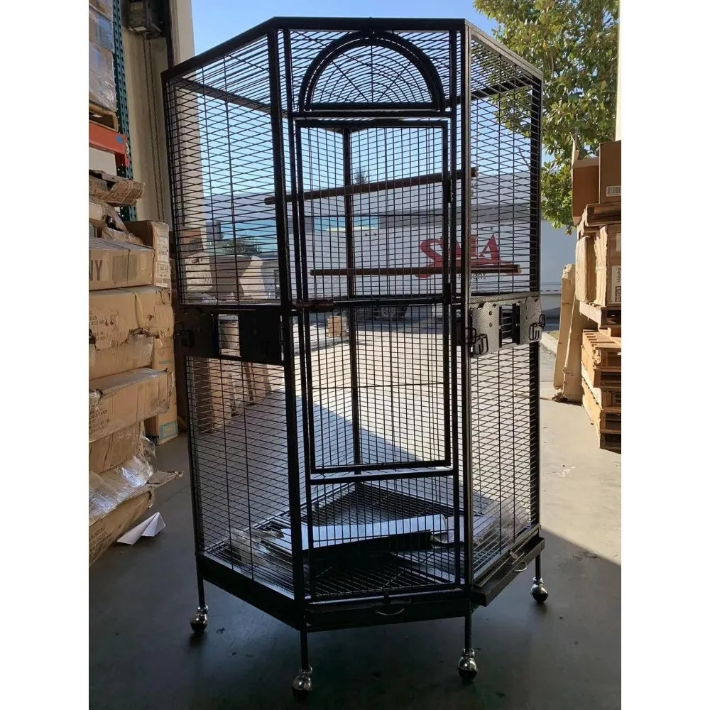 قفص العصافير الأنيق باللونين الأبيض والأسود للكوكاتيل والببغاوات - وصول جديد