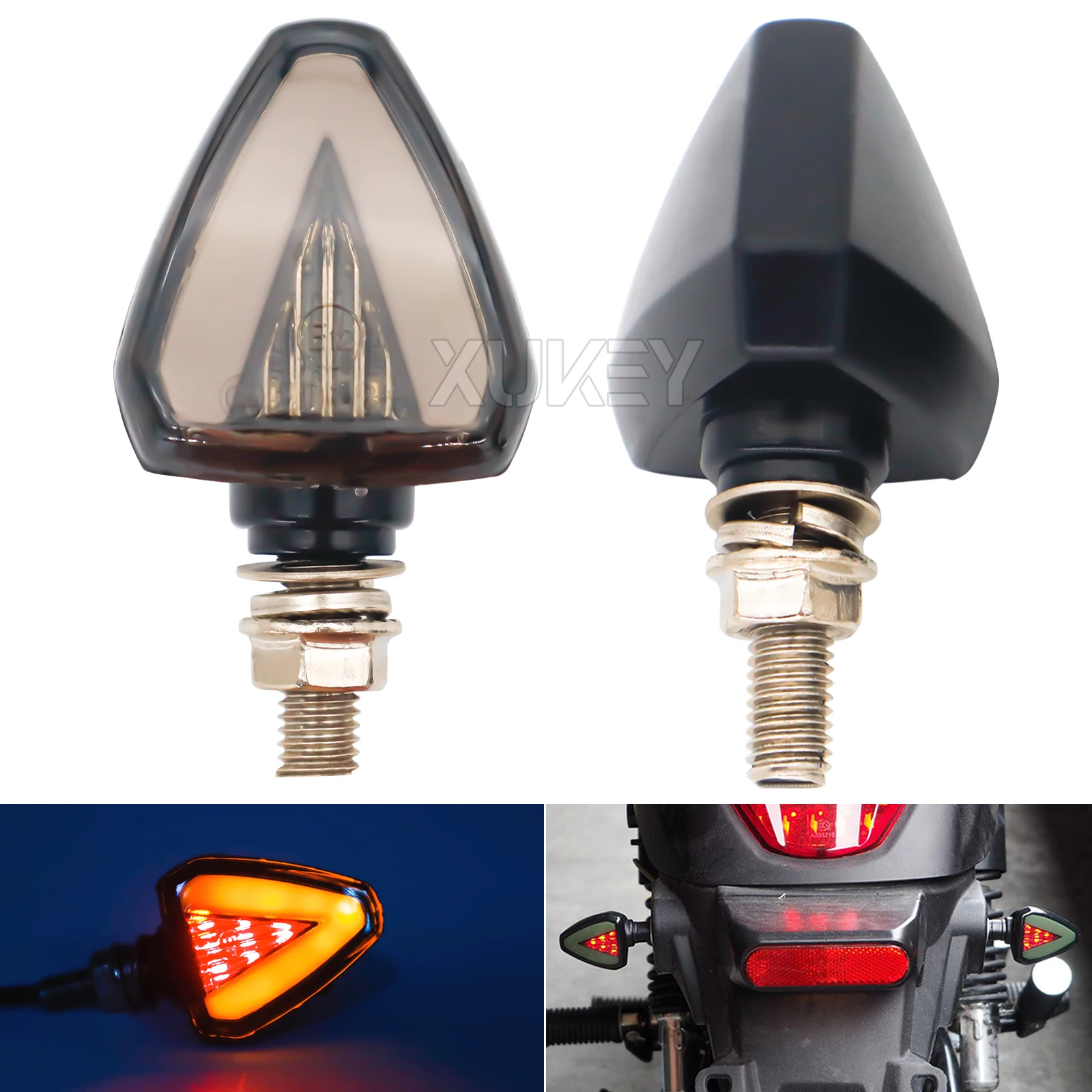 2pc 12V Motorbikes Motorcycle Blinkers Waterproof Turn Signals Universal Amber Red Indicator Light  Brake Stop Lamp 8mm