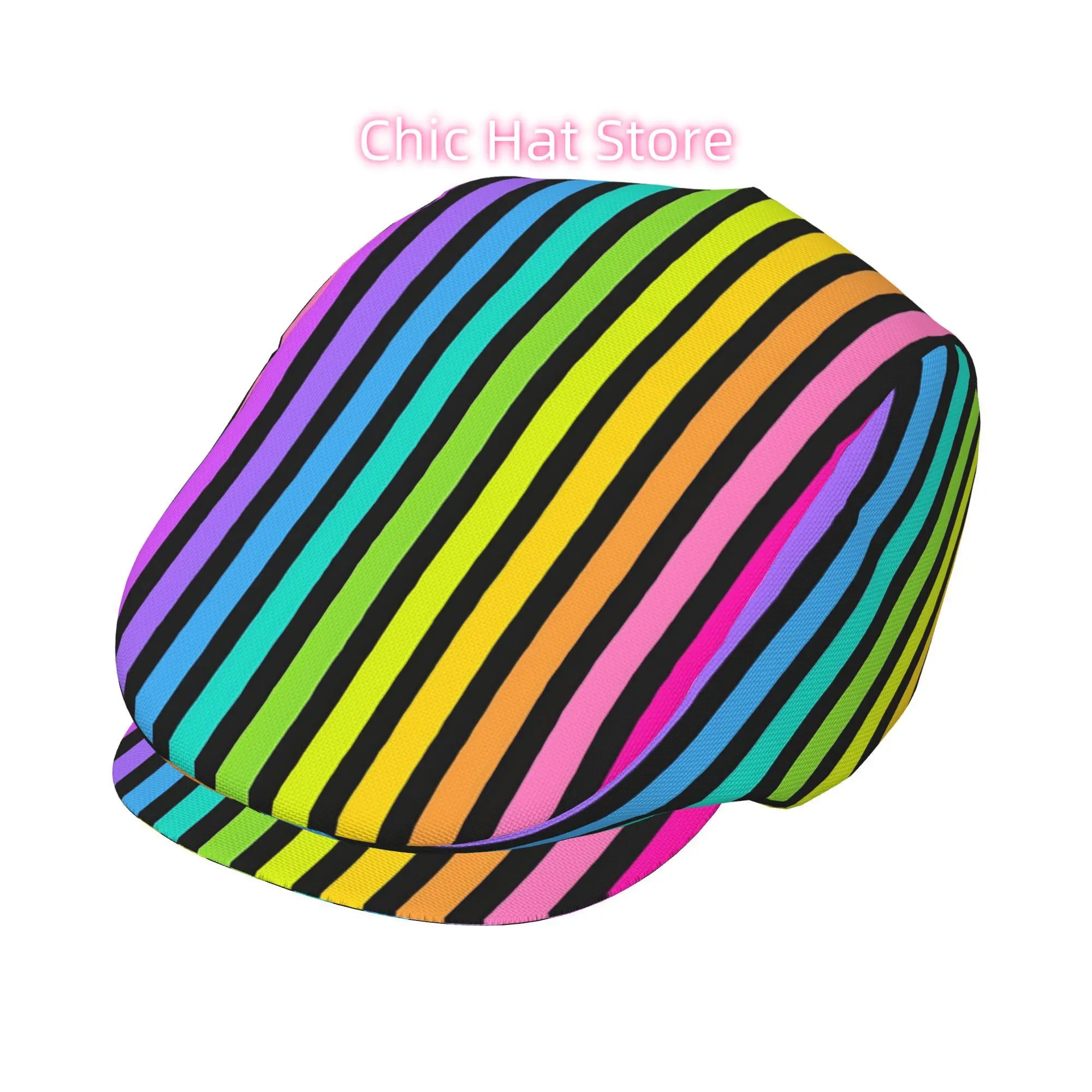 1pc Rainbow Stripe All-over Print Flat-top Hats for Men and Women, Newsboy Caps, Berets, Irish Hats, Driver Caps,  Hats, Painter