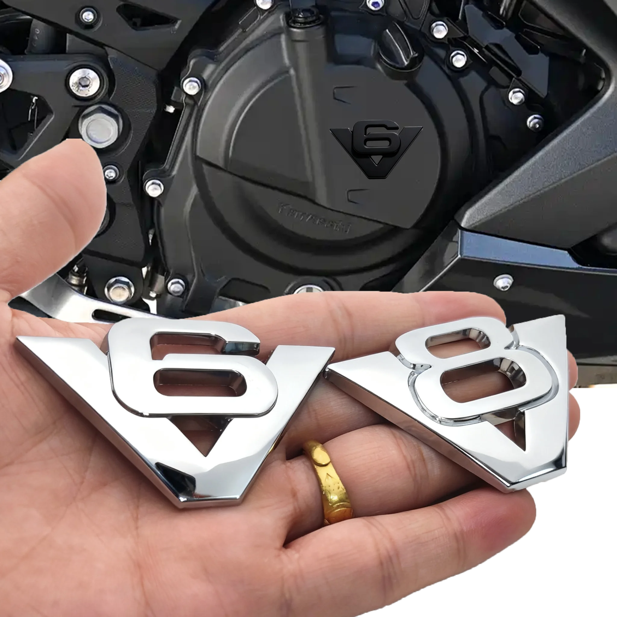 

V6 V8 Metal Motorcycle Car Emblem for Motorcycle Fuel Tank Engine Automobile Rear Leaf Board Door Decoration Modification