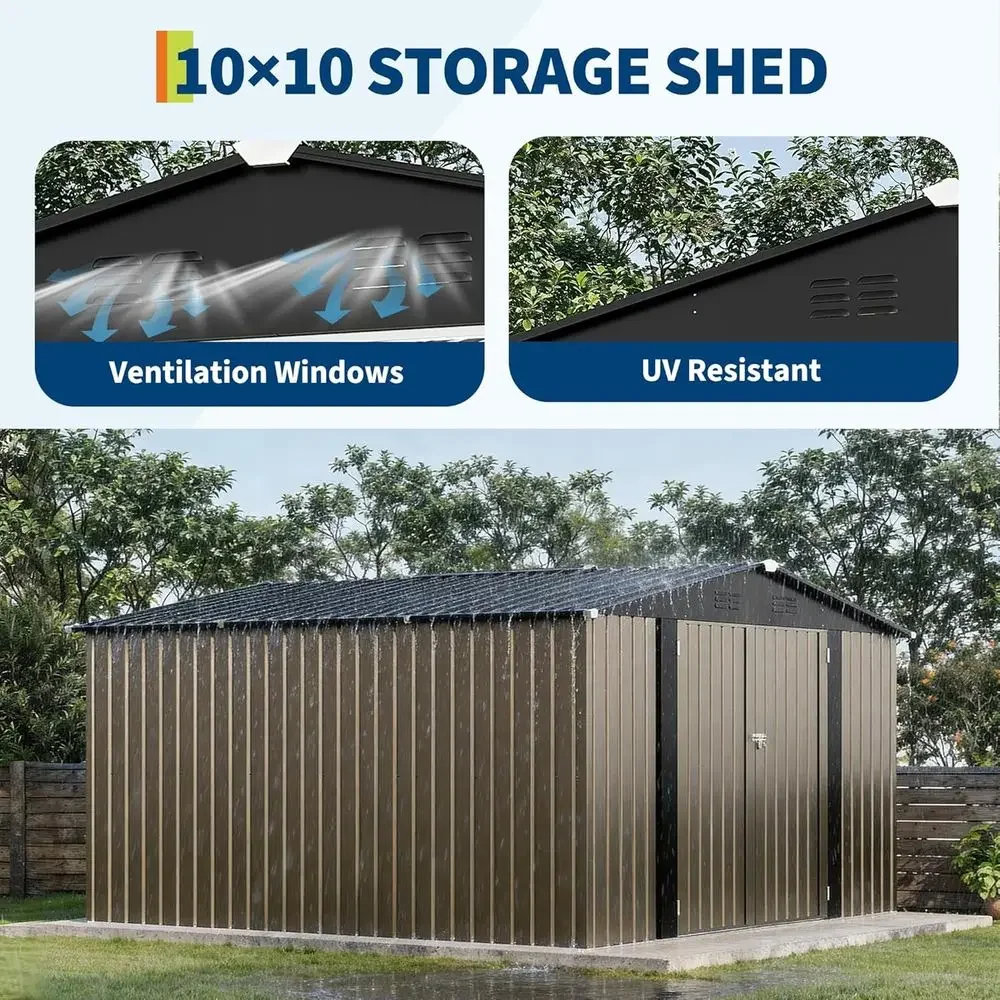 10x10 Outdoor Storage Shed - Metal Garden Shed with Lockable Door for Lawn and Patio Storage - view 4