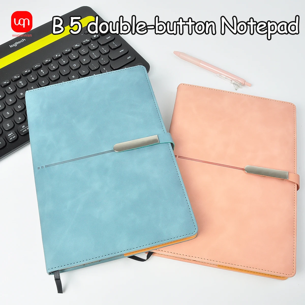 A5/B5 Double-button Coded Notepad PU Leather Office Journal Diary Notepad Stationery Student Notebook 108 Sheets /208 Pages