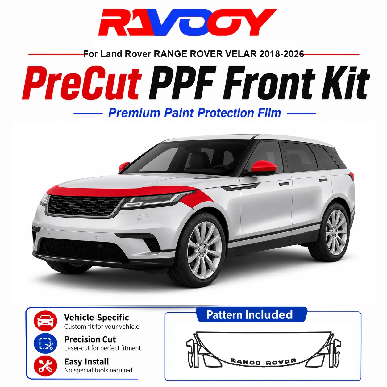 

8.5mil TPU Precut PPF Kit For Land Rover RANGE ROVER VELAR 2018-2026 - Hood, Fenders & Mirror Set - Self-Healing Clear Bra Film