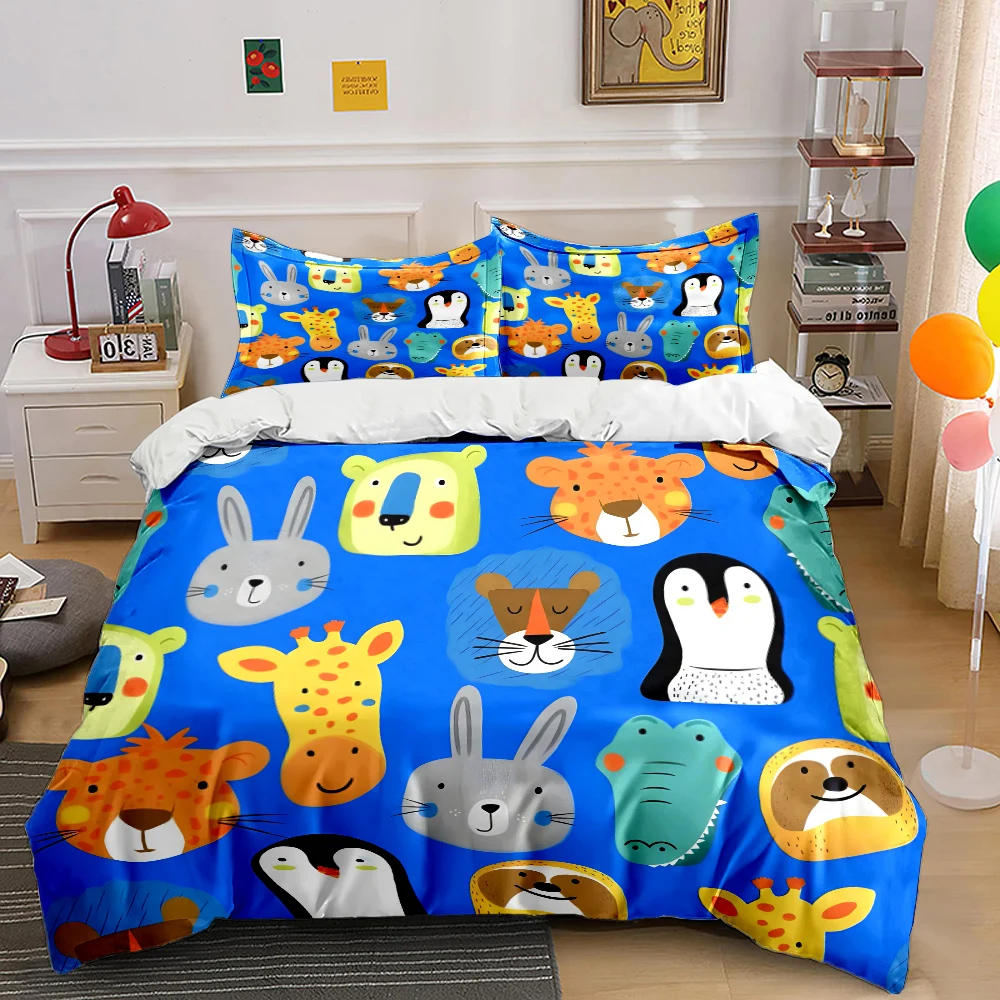Cartoon animal pattern background Duvet Cover Set Digital Print Colorful Polyester Bedding with Zipper Closur for kids gifts