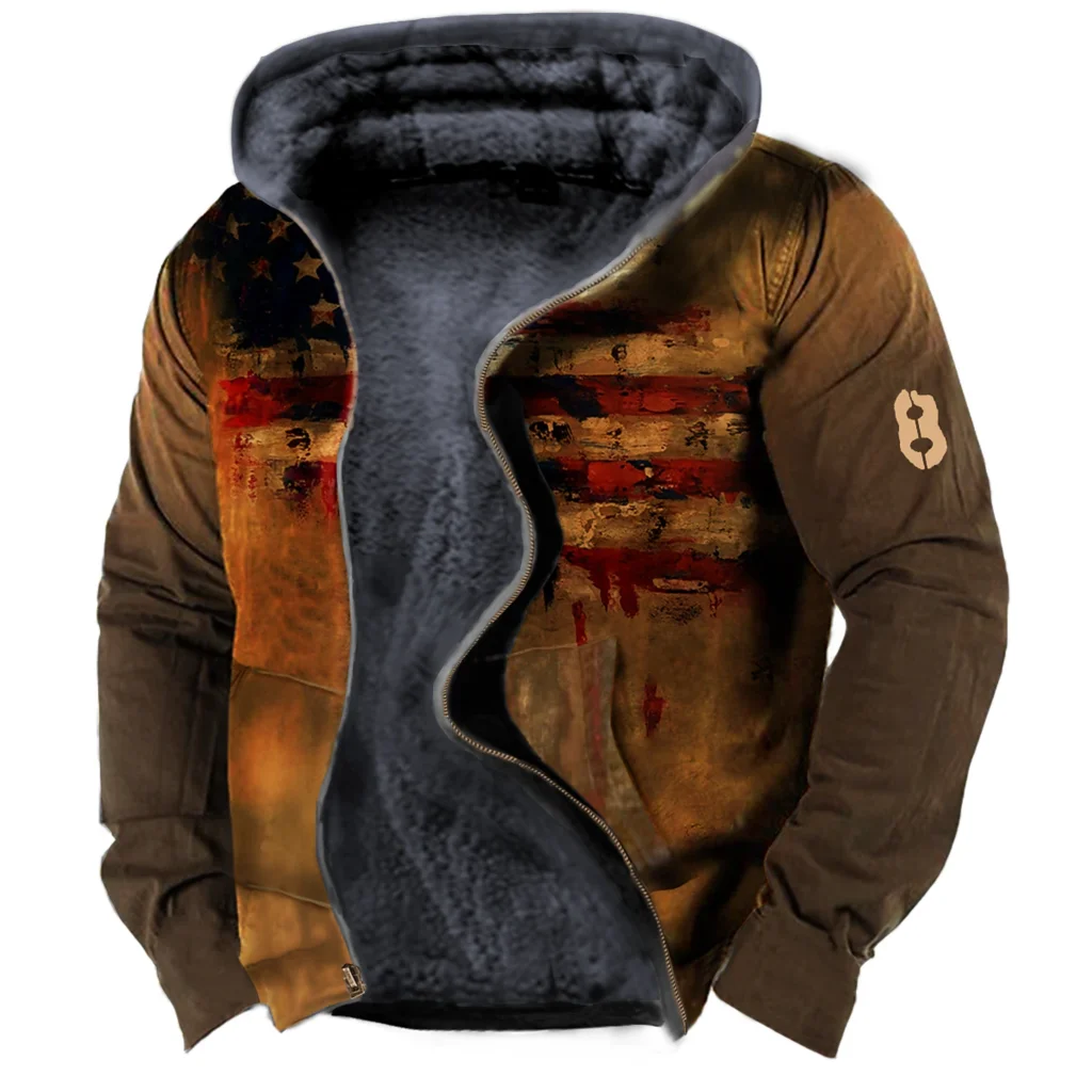 

Fleece Coats Winter Zip-up Hoodies Men United States Flag Skull Sweatshirts Vintage Parka Clothing Outerwear Street Tops