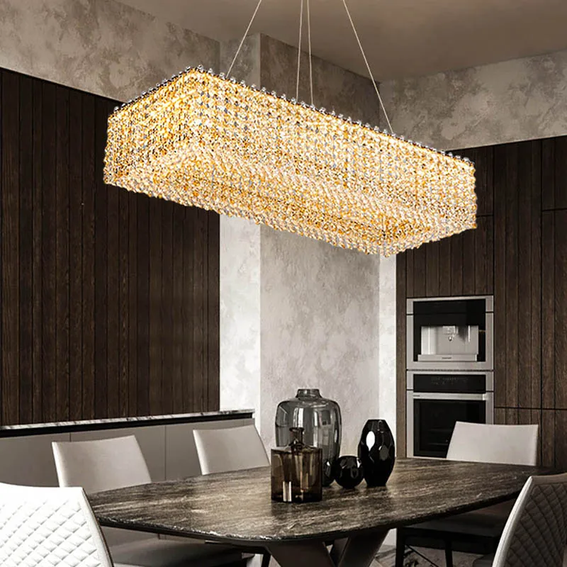 

Champagne Crystal Bead Ceiling Chandeliers 2024 Home LED Lighting Fixture Long Post-modern Hanging Lamps for Dining Room Lustres