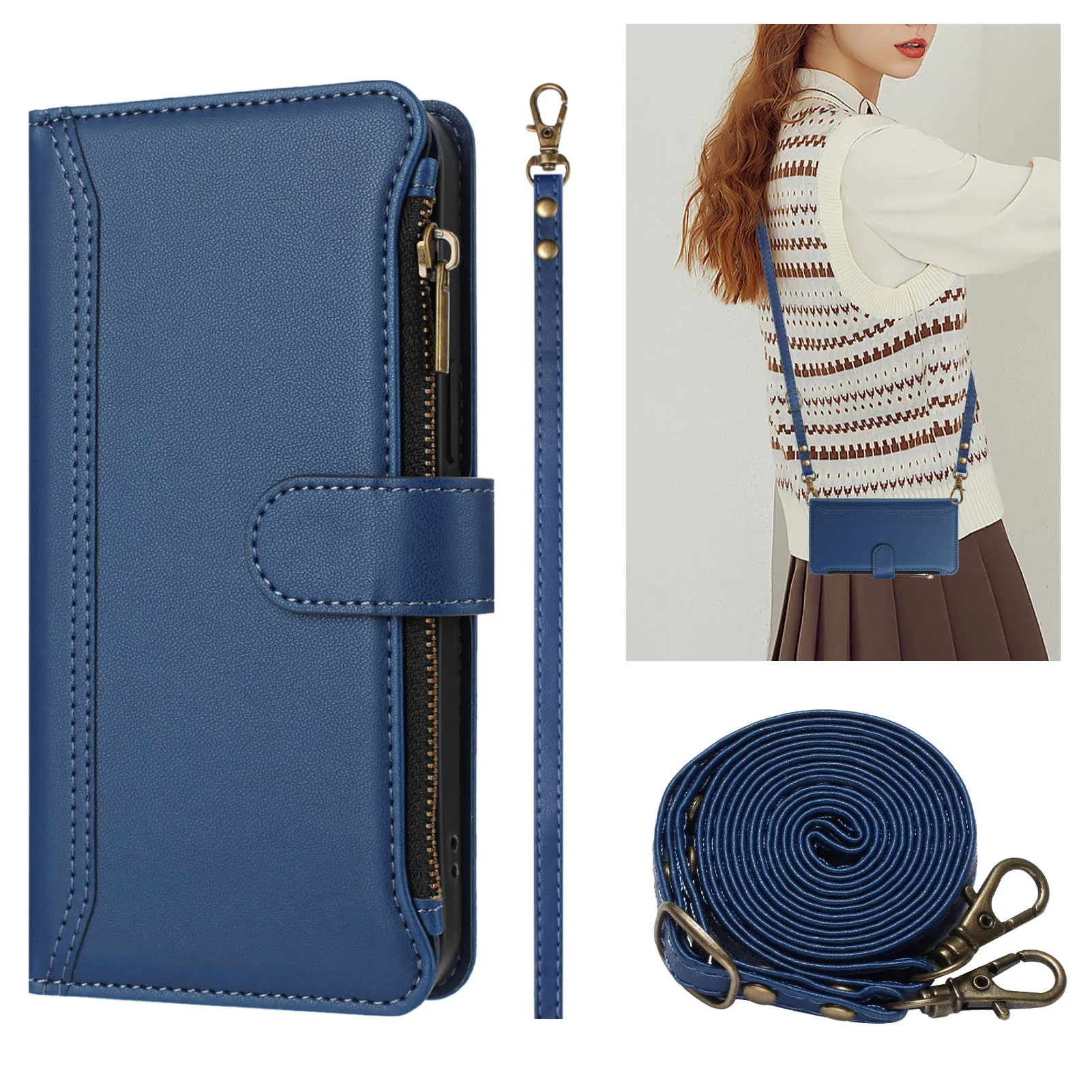 حافظة محفظة كتف لهاتف سوني اكسبيريا 1 VII 10 VI 5 V IV Crossbody متعددة 9 بطاقات شحن لاسلكي غطاء حبل جلدي