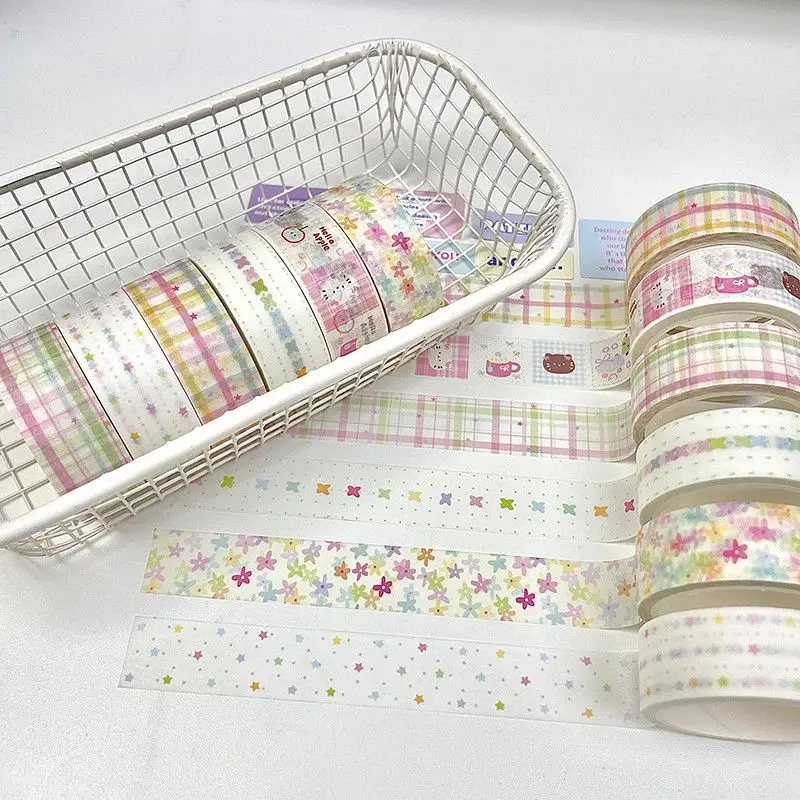 

6pcs/Lot Kawaii Colored Star Grid Type Decorative Tape Set Cute Washi Tape Roller Pack Set School Stationery