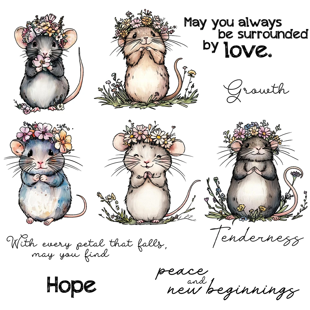 Mangocraft Flowers And Praying Mouse Clear Stamp DIY Scrapbooking Supplies Silicone Stamp For Card Making Albums Crafts Decor