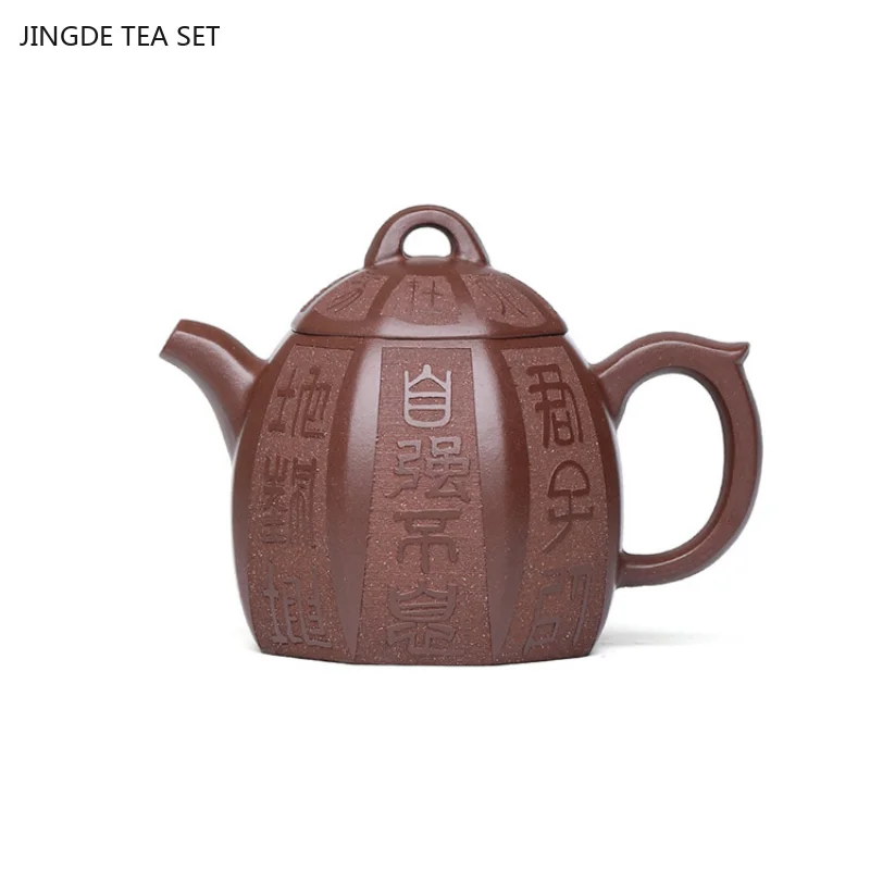 1PCS handmade carved purple clay teapot original ore purple mud octagonal Qin Quan large capacity teapot and tea set