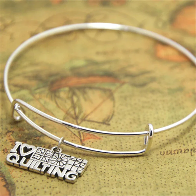 12pcs/lot I Love Quilting Bracelet Charm Bangles Adjustable Jewelry Sewing Quilter Gift