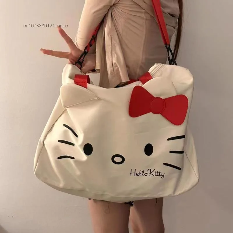 Sanurgente-Sac à main Hello Kitty pour femme, sac de voyage imprimé mignon, sac de rangement étudiant, mode coréenne, sac à bagages femme grande