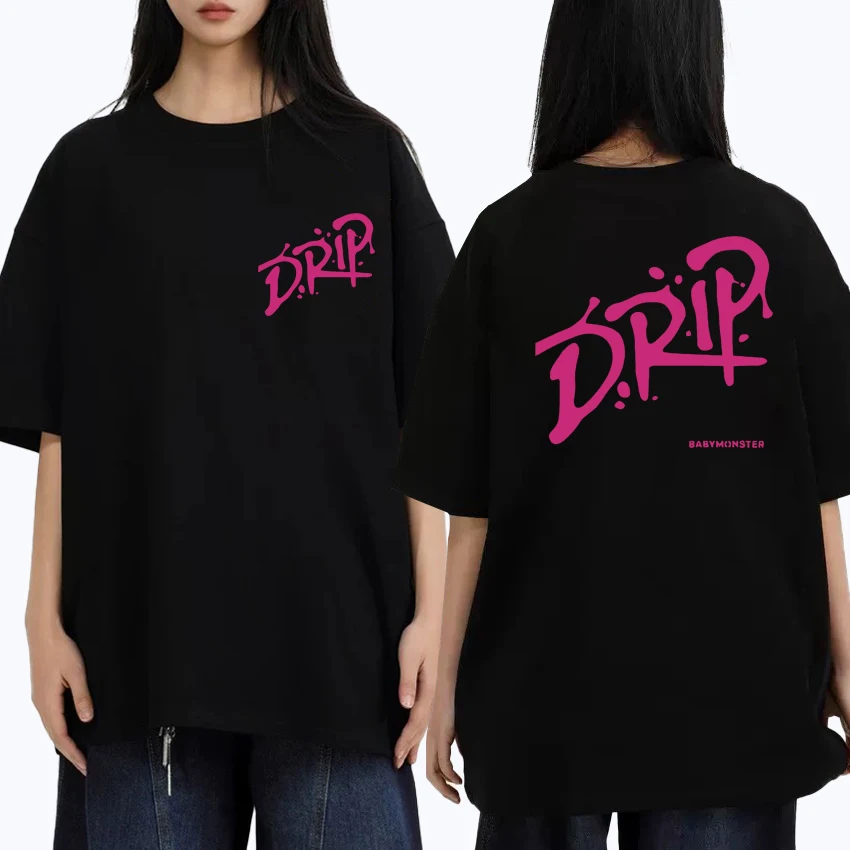 

Babymonster Drip album World Tour 2026 Double Sided print short sleeve T-shirts Men Women 100% Cotton black Tops Unisex T shirt