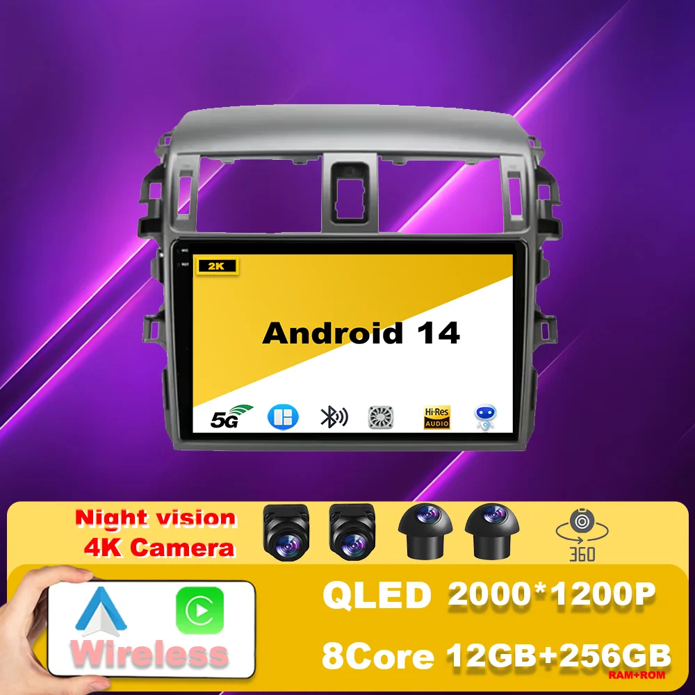 

Car Radio For Toyota Corolla 10 E140 E150 2006 - 2013 Android 14 Multimedia Player Stereo Navigation GPS Carplay Screen QLED 4G