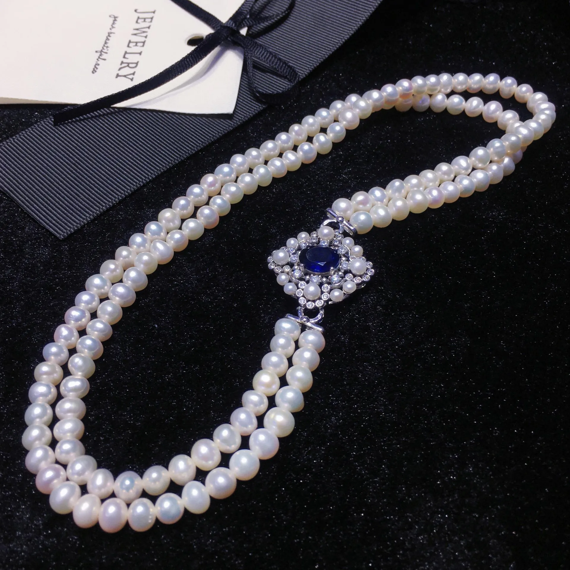 Double Pearl Necklace AAAA 8-9mm Natural South Sea Round Pearl Necklace 925s  16-17inch 18-19inch