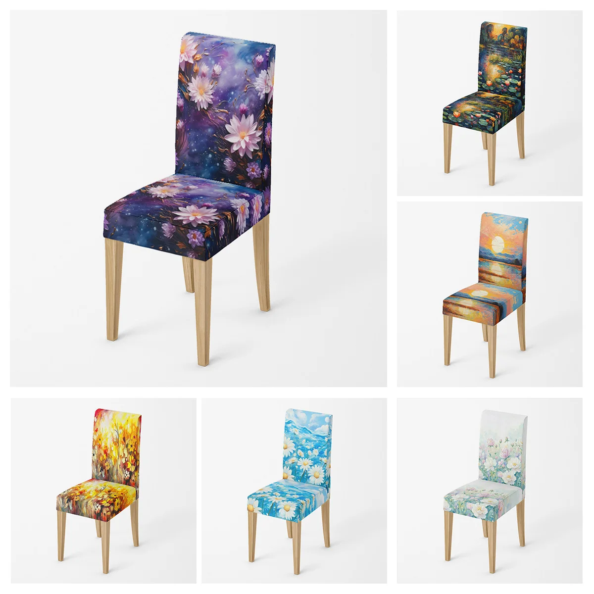 

Spring and Summer Fresh Chair Cover Plant Printing Household Hotel Restaurant General Dining Chair Cover Anti-fouling