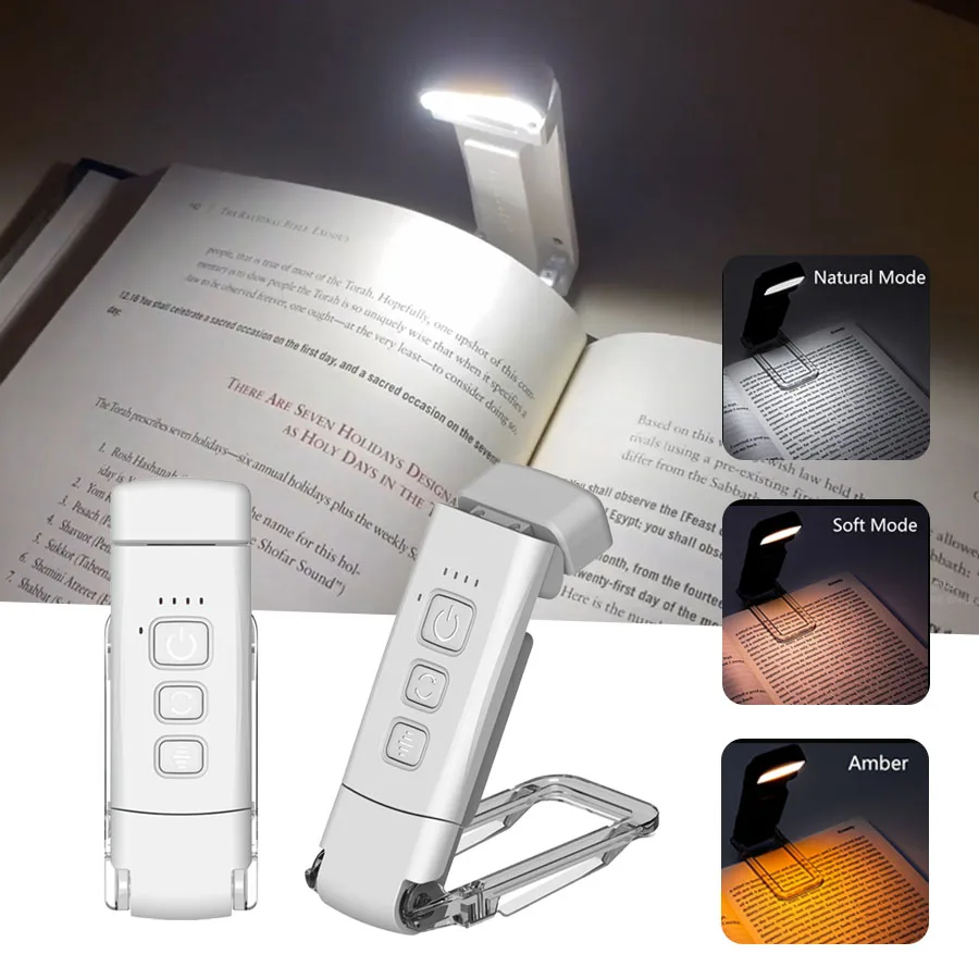 Mini-LED-Buchleuchte, USB wiederaufladbar, Augenschutz, Leseleuchte, tragbar, 3 Farben, 5-stufige Helligkeit, Lesezeichen, Nachtlampe