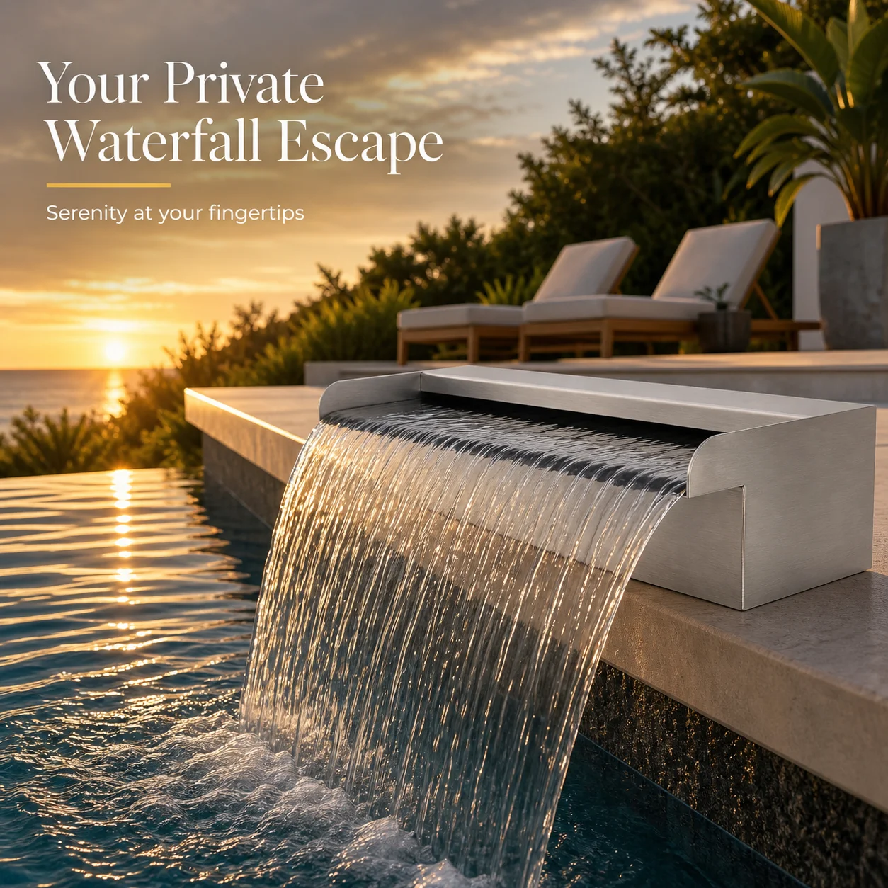 Fontaine de piscine rectangulaire en acier inoxydable 30 cm, décoration aquatique extérieure