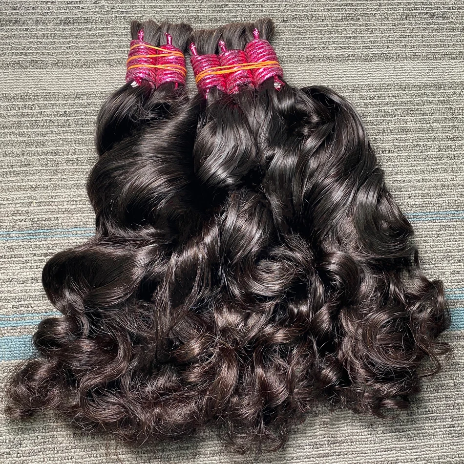 Rambut manusia keriting bundel tanpa anyaman hitam alami 10A rambut India untuk wanita rambut Remy Brasil untuk Salon 100g