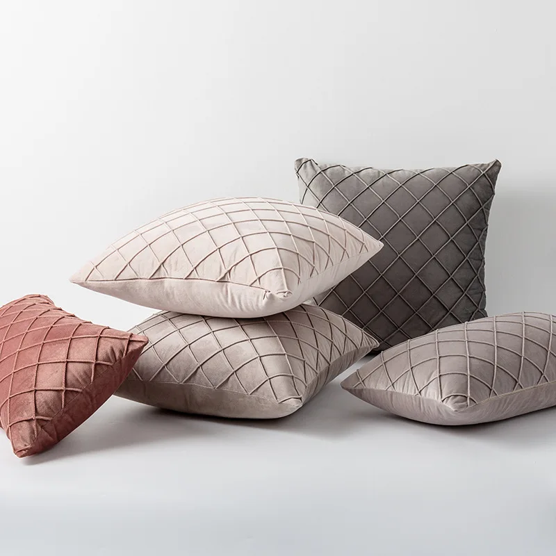 Home Velvet Pillowcase Diamond Grid Bed Head Pillowcase Swan Velvet Backrest Cushion Cover Ins Style Plush Material