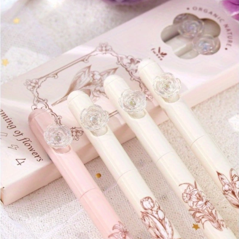 

4Pcs Dreaming Of Flowers Gel Ink Pen, Increase Capacity Ink, Cs Tip Refill, Quick-Drying Oil-Based Ink Ballpoint Pen