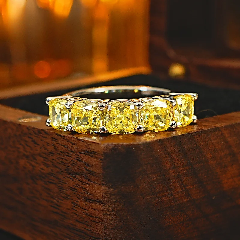 Light luxury yellow diamond 925 silver diamond ring inlaid with high carbon diamond, Redion cut versatile temperament