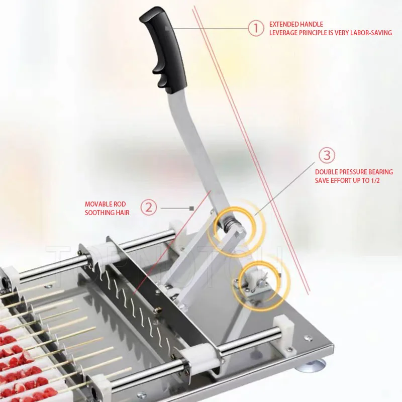 Commerciële roestvrijstalen barbecue vleesspiesmachine Handmatige vleespenetrator