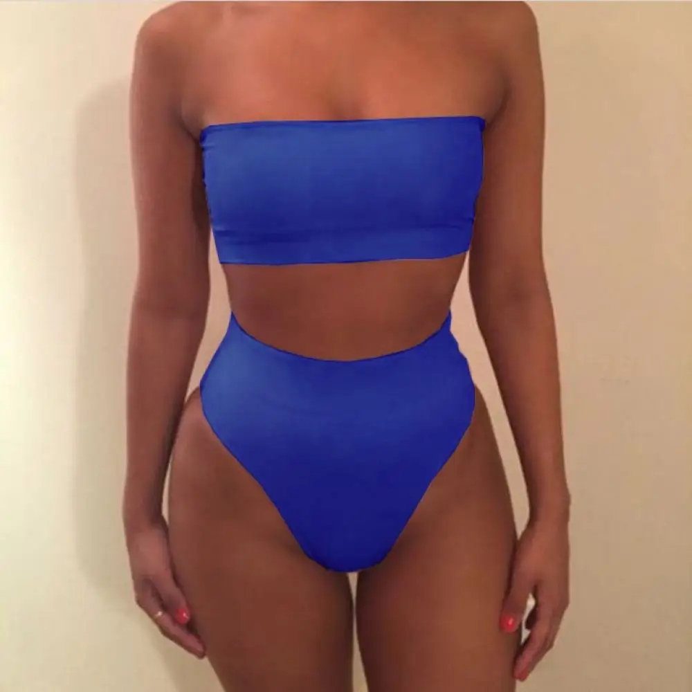 Womens Bikini Set Sexy Solid Tube Top Swimsuit Summer Beach Party Split Bathing Suit Female Stylish Swimwear