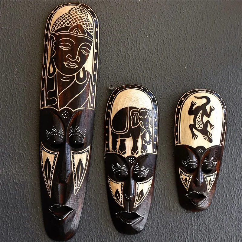 Wood Carving Handicrafts Masks Wall Creative Three-dimensional Decorative Pendants Home Decor Figurine Feng Shui