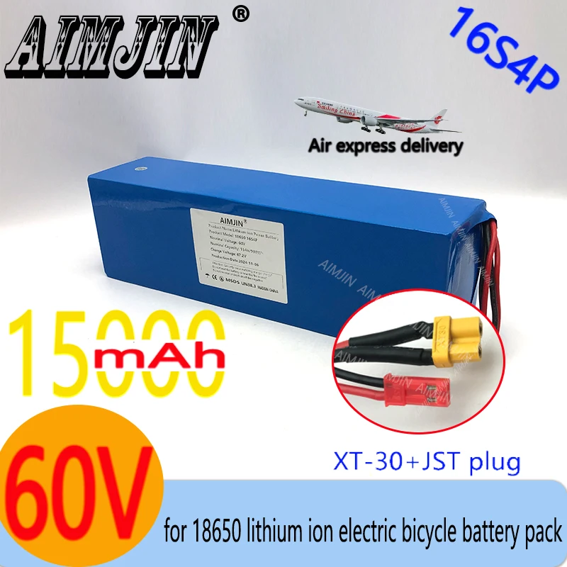 60V 15Ah battery 18650 16S4P Li-Ion suitable for Electric vehicle Motorcycle,Scooter,BicycleMotor Replace battery XT30+JST Plug