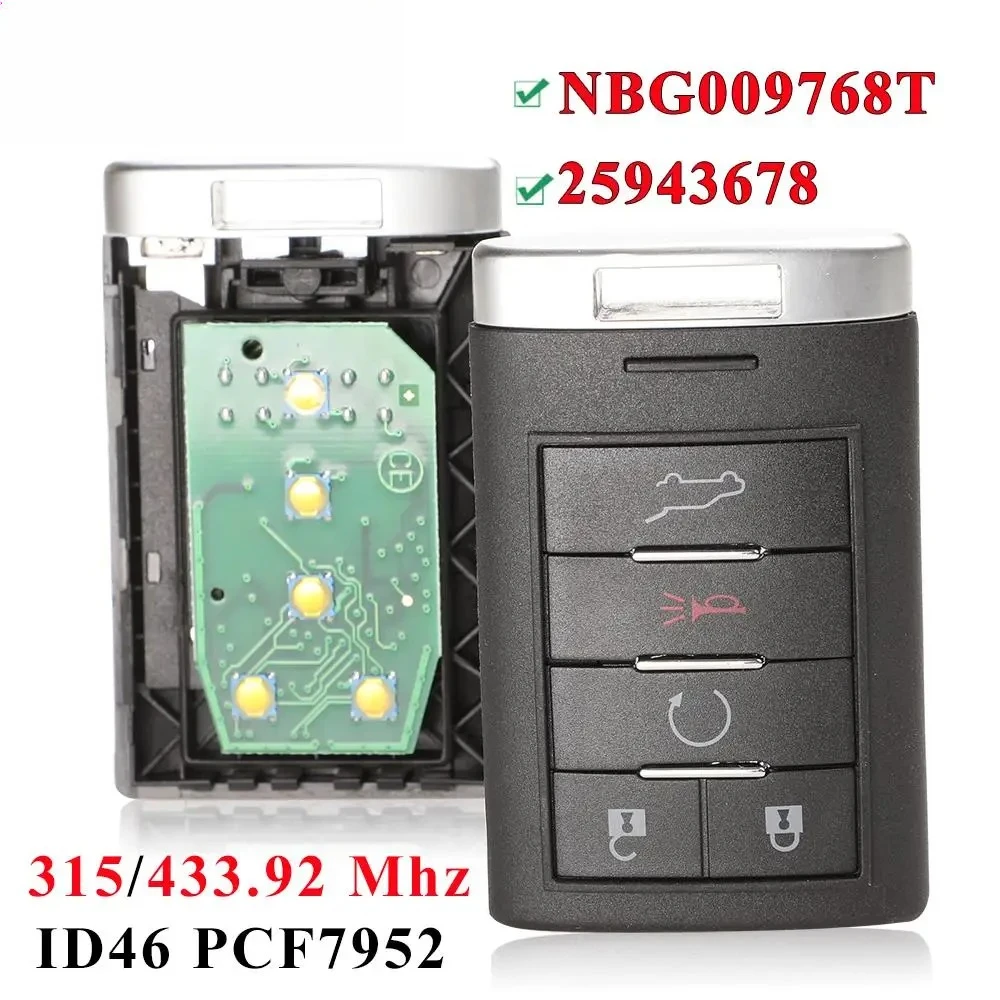 

315 МГц/433 МГц NBG009768T вход без ключа для Cadillac ATS SRX CTS XTS DTS 2010 2011 2012 2013 2014 5BTN удаленный автомобильный ключ