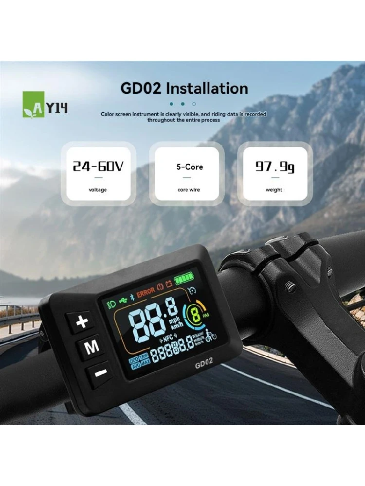 AY14 -LCD-GD02 Elektrische Fiets LCD Display Meter Dashboard Display 24V 36V 48V 52V 60V voor Elektrische Scooter 5PIN - afbeelding 2