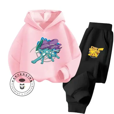 Pokemon Cartoon Printed Hoodie Set 2025 New Fashion 2D For Kids Teens Boys Girls Casual Hot Sale With Matching Dress Autumn