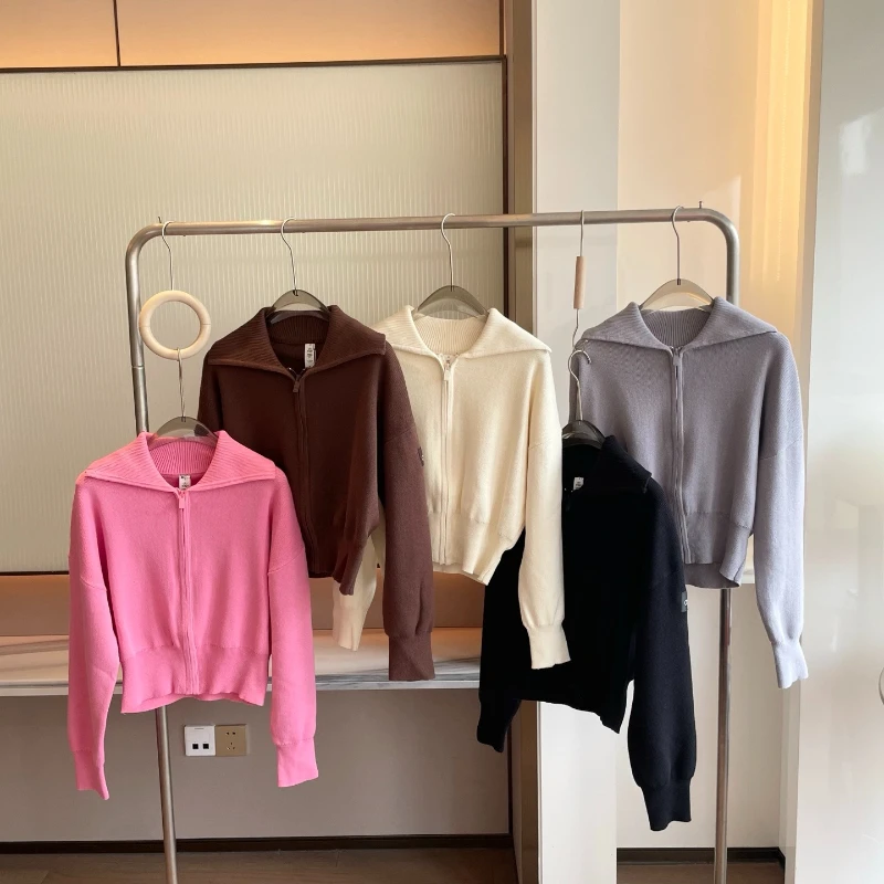 

Zippers Sweater Cardigan for Women Jacket Ventilate Knit Short Outerwears Spring and Autumn Woman Fashion Knitwears Cardigan