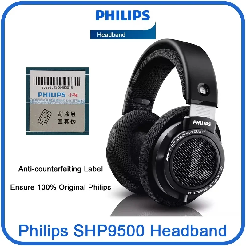 Philips-SHP9500 Fone de ouvido com fio, HD Mic, Call Headset, 3.5mm, 6.3mm Interface Headphones, iPhone, Android, Universal, HiFi Stereo, Novo