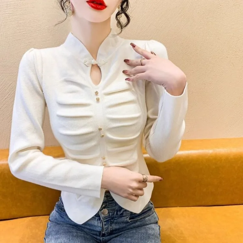 New Pleated Sweater and Sweater for Women Wearing Fashionable Stand Collar and Long Sleeves for Inner Slim Body