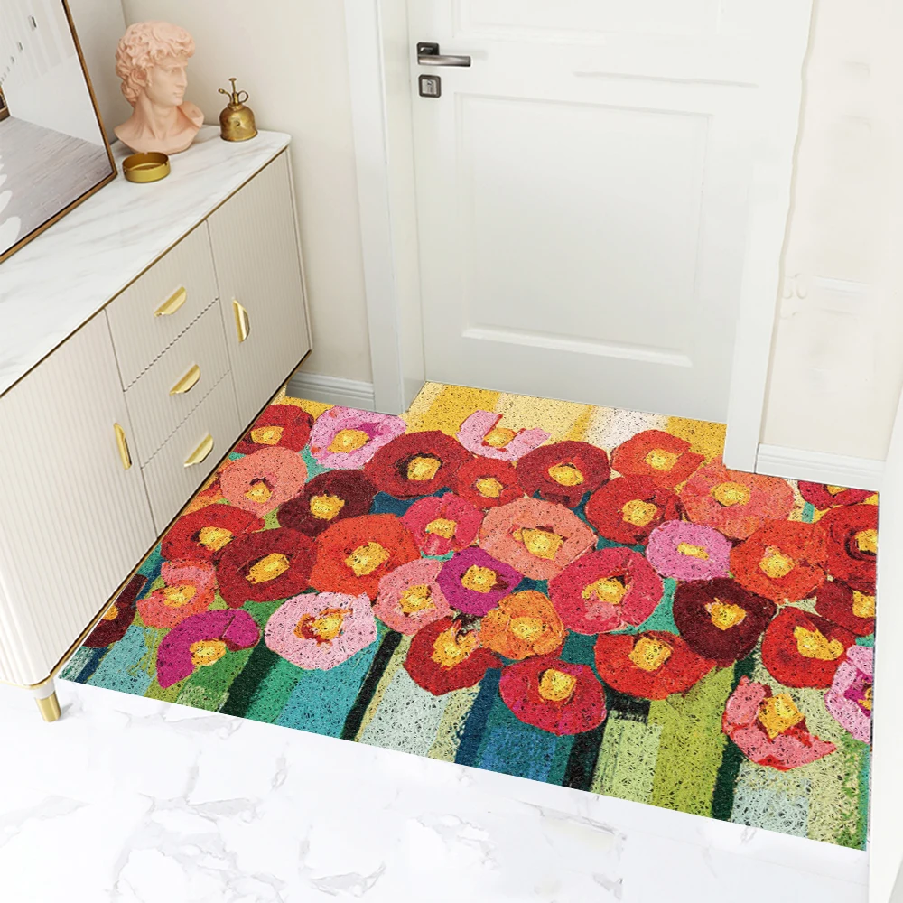 Flower Door Mat Home Welcome Mats Outdoor Indoor Rug Heavy-Duty Low-Profile Non-Slip Durable Front Carpet Entrance Doormat