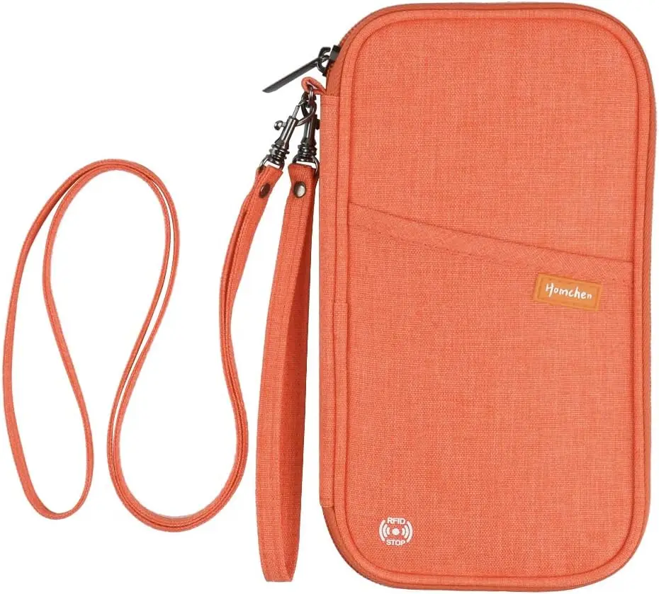 

RFID-кошелек для паспорта с отделением для карты вакцинации, органайзер для семейных документов с ремешками на запястье и шею