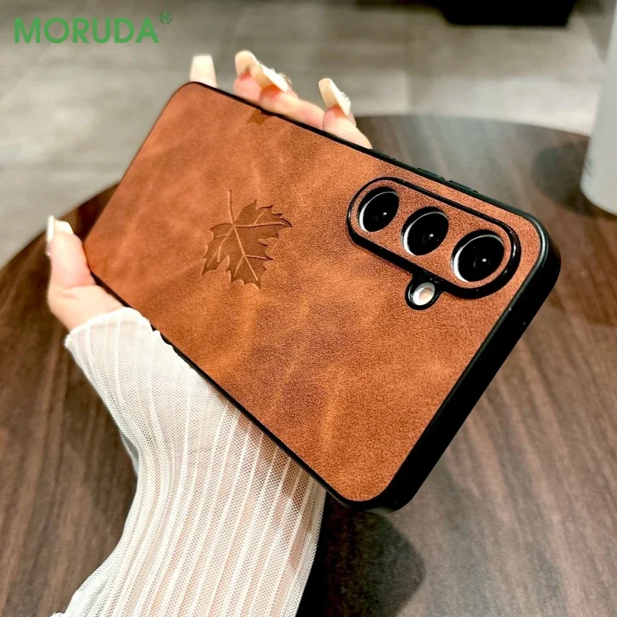 Retro Maple Leaf Leather Case for Samsung Galaxy S25 S24 S23 S22 S21 Ultra Plus FE A55 A54 A53 A52 A34 A35 A15 A25 Slim Cover