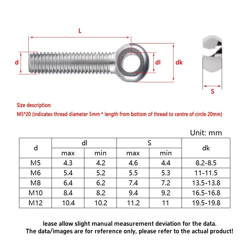 M5 M6 M8 M10 M12 304 Stainless Steel Ring Link Bolt Fisheye Eye Slip Hole Screw & Wing Nut Set Machinery Shoulder Swing Eye Bolt